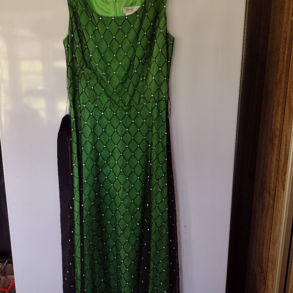 Coldwater Creek Women's 6 Black Flock Mesh Glitter Shell Sleeveless Green Dress - Picture 1 of 8